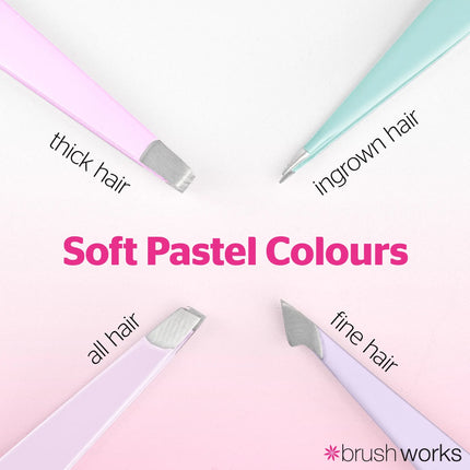 Brushworks 4 Piece Combination Tweezer Set Pastels