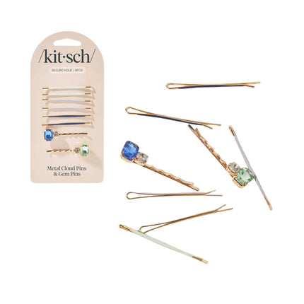 Kitsch Metal Cloud & Gem Pins Set Garden Bouquet