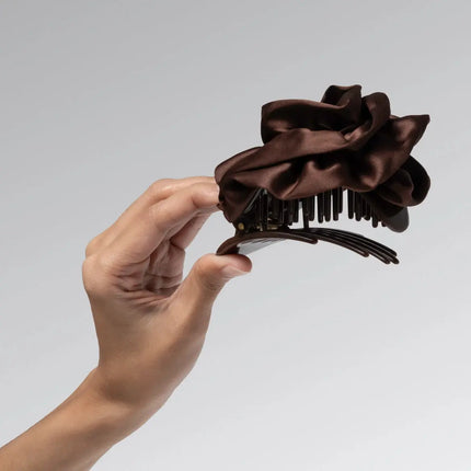 Kitsch Satin Rosette Flat Cloud Clip Chocolate