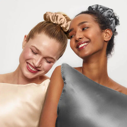 Kitsch Satin Sleep Pillow Scrunchies Charcoal/Gold