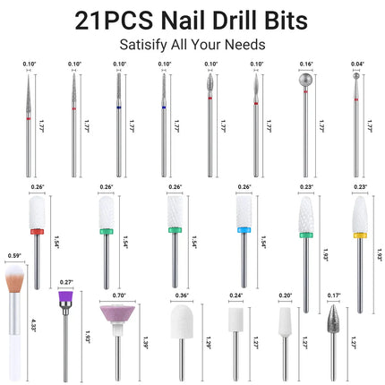 MelodySusie Ceramic Diamond Carbide Nail Drill Bits with Portable Holder Case 21Pcs