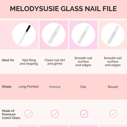 MelodySusie Double Sided 360 Grit Glass Nail File Set 4Pcs