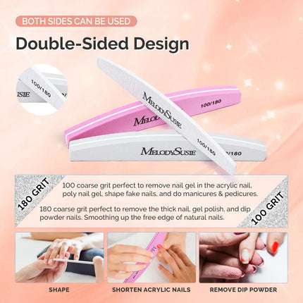 MelodySusie Nail Files and Buffers Set 100/180 Grit 9Pcs