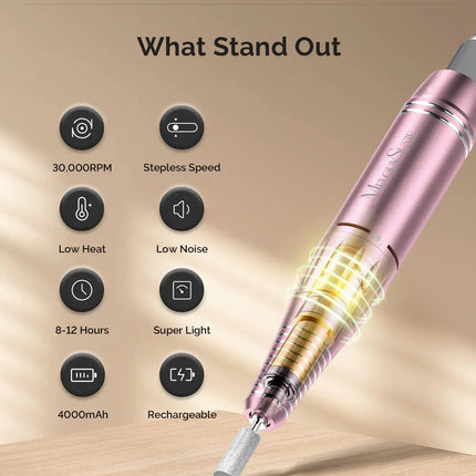 MelodySusie SC300F Clip-On Rechargeable Nail Drill 30.000RPM Pink