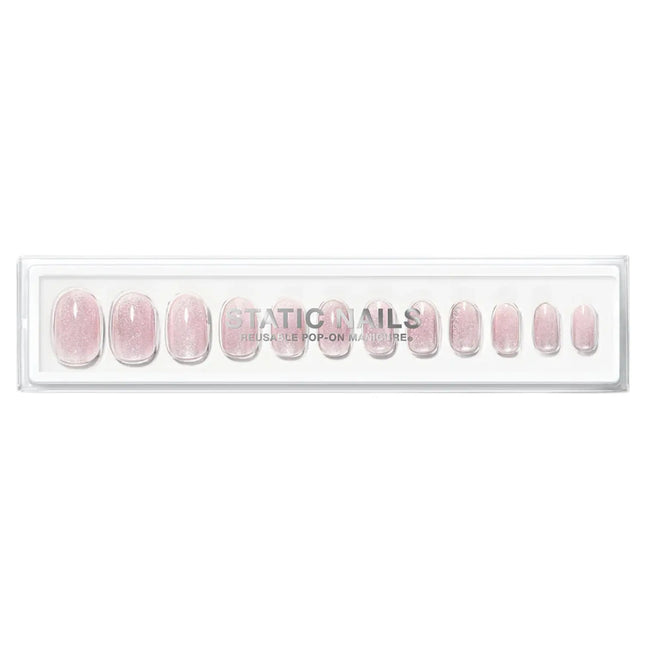 Static Nails Reusable Pop-On Manicure Velvet Nails Pink Round