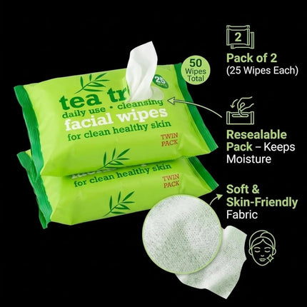 XBC Tea Tree Facial Wipes Twin Pack