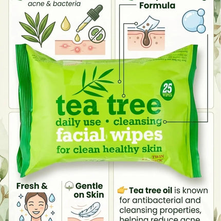 XBC Tea Tree Facial Wipes Twin Pack